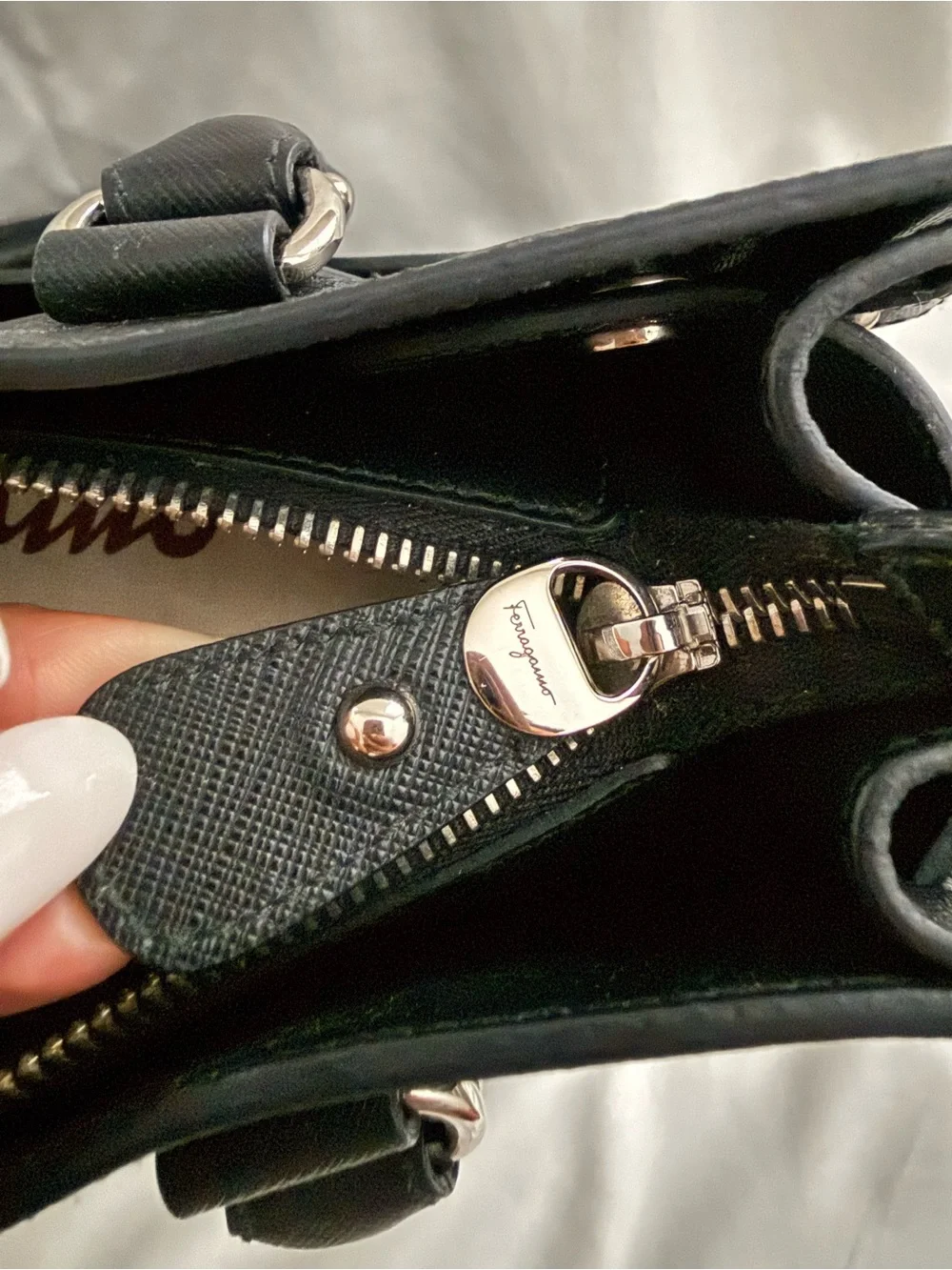Salvatore Ferragamo Black Leather Tote with Silver Hardware